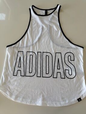 adidas White Tank Top with Black Trim and Logo